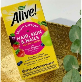 จากอเมริกา วิตามินบำรุง ผิว ผม เล็บ, Alive  Multi-Vitamin, Strawberry Flavored, 60 Softgels