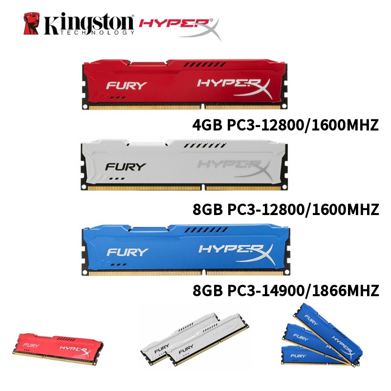 【มีสินค้า】HyperX FURY เดสก์ท็อป RAM 4GB DDR3 1600Mhz 1866Mhz 240Pin DIMM RAM