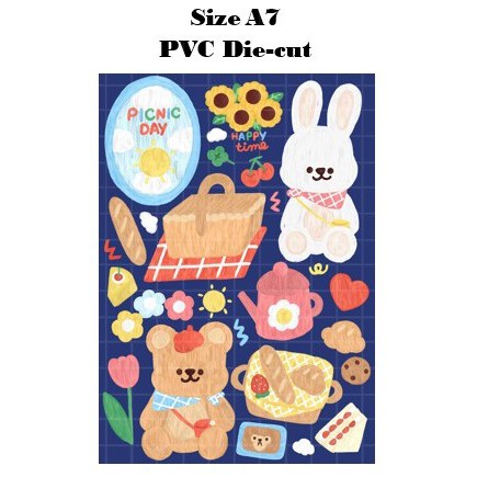สติ๊กเกอร์ลาย 195.2 Bear & Rabbit Picnic น่ารักสุดๆ (ขนาด A7)