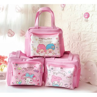 little twin stars my melody กระเป๋า tote สําหรับใส่จัดเก็บกล่องอาหารมีฉนวนกันความร้อนกันน้ําหนัง pu