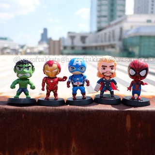 โมเดล Ironman ไอรอนแมน &amp; Captain America กัปตันอเมริกา &amp; Hulk &amp; Thor &amp; Spiderman &amp; Black Panther ท่ายืน ส่ายหัว 4.5นิ้ว