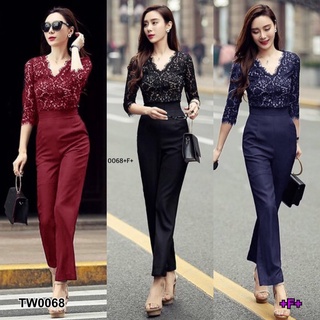 จั้มสูทสีดำสุดหรู ลูกไม้คอวี MM0068 Luxurious black jumpsuit with v-neck lace