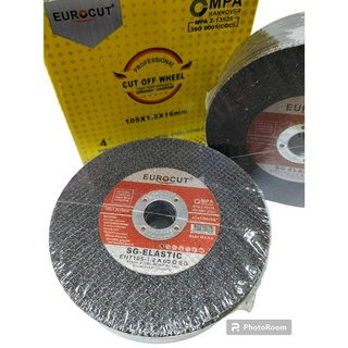 EUROCUT ใบตัดเหล็ก 4 นิ้ว ขนาด 105 x 1.2 x 16 มม. (เสริมใยไฟเบอร์กลาส) ใบเจียร ใบตัดเหล็ก ใบขัด ใบตัดสแตนเลส