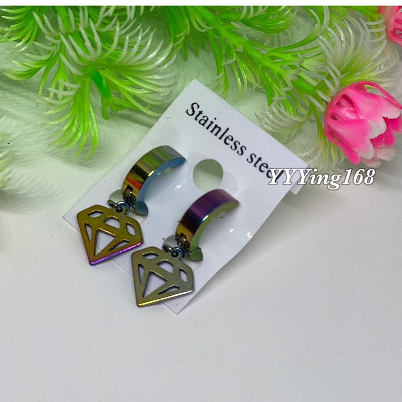 ต่างหู ต้องเจาะหู ตุ้มหู จิว ไม้กางเขน Cross Huggie Earrings for Men Stainless Steel Earing Punk Mal