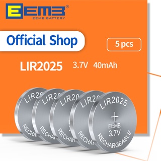 EEMB 5PCS 3.7V Rechargeable Battery LIR2025 40mAh Lithium-ion Button Batteries Coin Cell for Solar Keyboard Car Keys LED