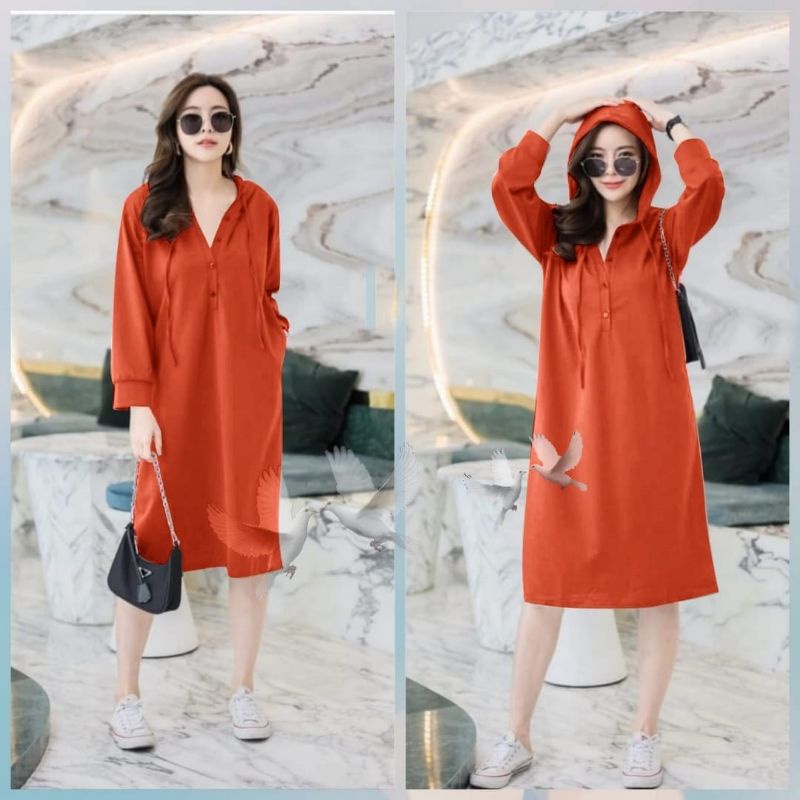 Naomi MIDI DRESS TUNIC HOODIE PLAIN BABYTERRY เสื้อยืด FH
