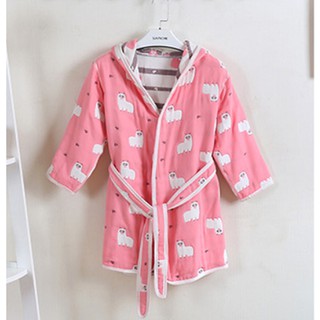 เสื้อคลุมอาบน้ำสำหรับเด็ก 6 Layers Pure Cotton Gauze Childrens bathrobe Towel with a belt  - Size M