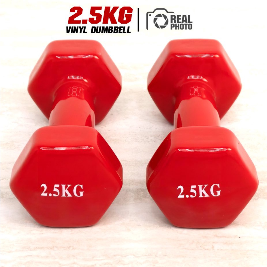 Dumbbell ดัมเบล หุ้มยางไวนิลสีแดง ขนาด 5 กิโล (1 คู่) - เครื่องออกกำลังกาย แบรนด์ IRONTEC