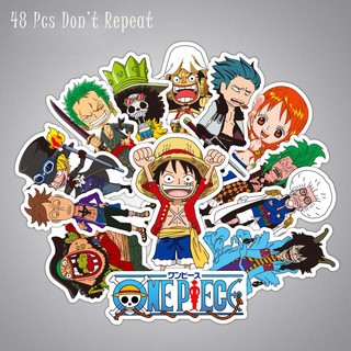 สติกเกอร์กันน้ำ One Piece สำหรับกระเป๋า / แล็ปท็อป / โทรศัพท์ / รถยนต์ / ผนัง 48ชิ้น