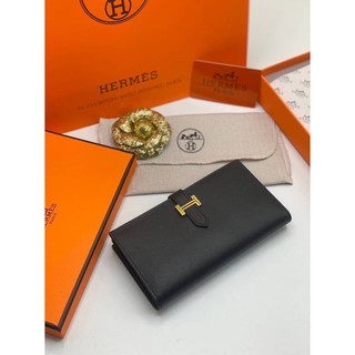 Hermes wallet (เย็บเครื่อง) Size 17cm  สีดำ