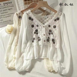 เสื้อแขนยาวผู้หญิงแฟชั่น ผ้าฝ้าย ลายดอกไม้