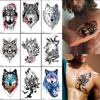 【Magic Tattoo】สติกเกอร์รอยสักชั่วคราว ลายสัตว์ป่า หมาป่า สีดํา