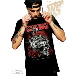 ผ้าฝ้าย 100%​ 295 Scorpions เสิ้อยืดดำ เสื้อยืดชาวร็อค เสื้อวง New Type System  Rock brand Sz. S M L XL XXLS-3XL