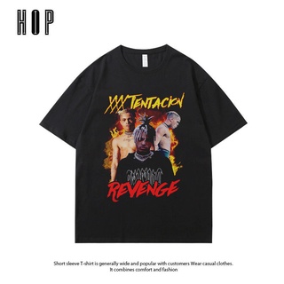 เสื้อยืดคอกลม[ผ้าฝ้าย 100%] xxxtentacion แร็พ RAP ฮิปฮอปแนวย้อนยุคยุโรปและอเมริกาเสื้อยืดแขนสั้นถนนS-5XL