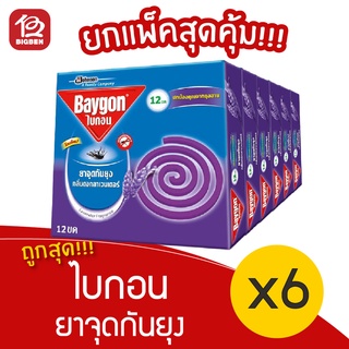 [แพ็ค 6 กล่อง] Baygon ไบกอน ยาจุดกันยุง กลิ่นดอกลาเวนเดอร์ (12ขด/กล่อง)