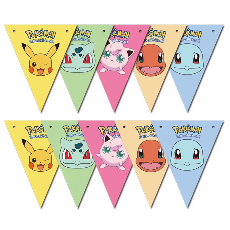 Pokemon Go Pikachu Theme Party แบนเนอร์ Bunting ธงสําหรับเด็ก Party Decor