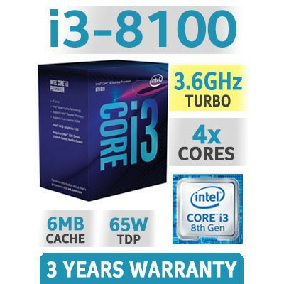 CPU Intel Core i3 8100 (LGA 1151V2)  2C/4T 3.60 Ghz  มือสอง!! จัดส่งเร็ว ฟรีซิลิโคน