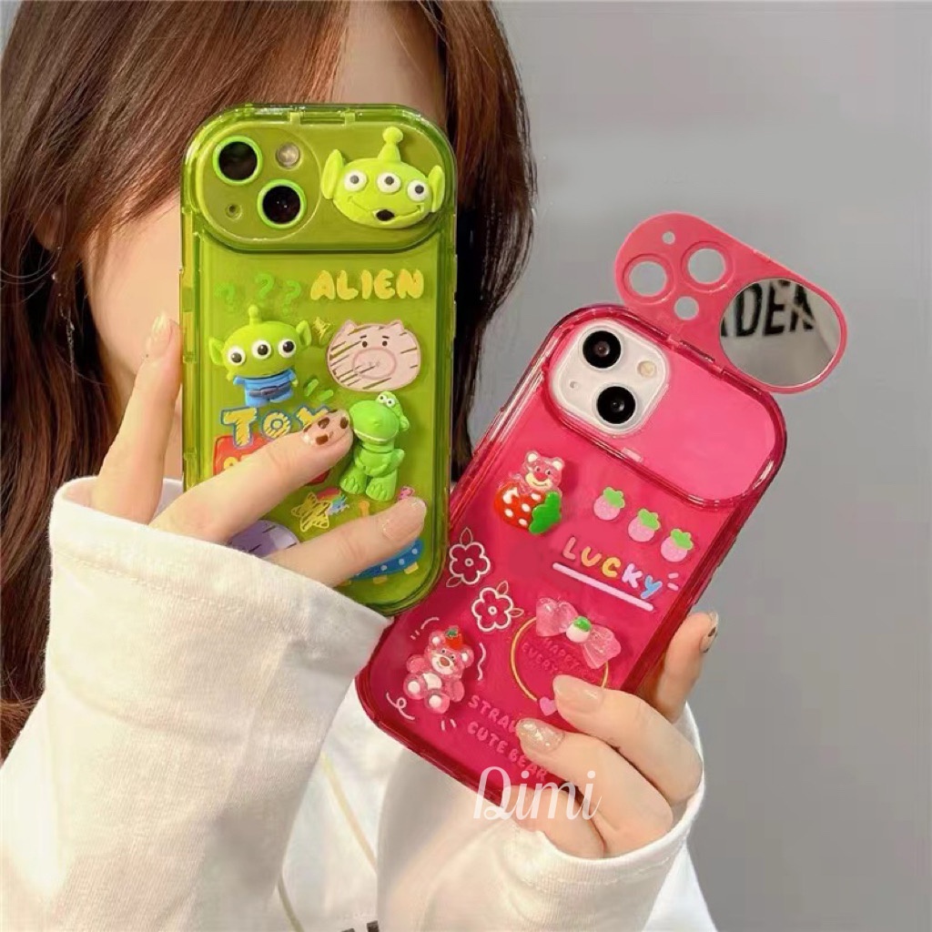 เคสการ์ตูนนูน มีกระจก ตั้งได้ รุ่น 7 7plus 8plus XR i11 i12 12pro 12promax i13 13promax สำหรับ ไอโฟน 14 Pro  max