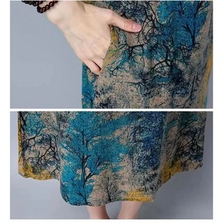 เดรสยาวผาลนน เดรสสาวอวบ M-4XL เดรสลายดอก คอกลมแขน สน ชดเดรสกระโปรงผหญง