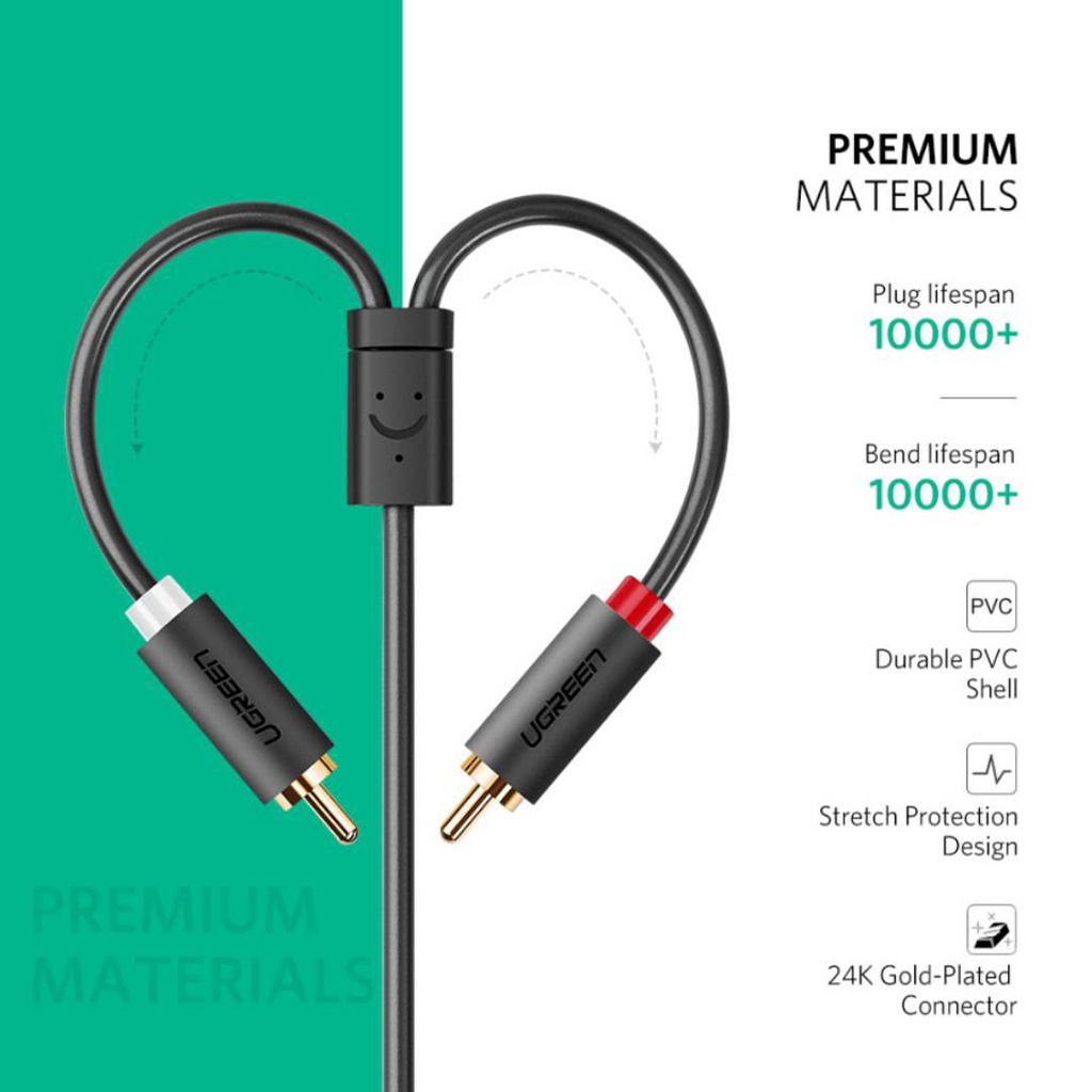 UGREEN รุ่น 10561 สายเคเบิ้ล 2RCA Male to Aux 3.5mm Female ความยาว 25cm สำหรับเครื่องเสียง โฮมเธียเตอร์ เฮดโฟน