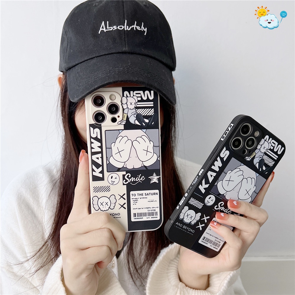 Cute Side Anime Pattern Phone Case for Oppo Find X3 Pro F7 F9 A7X A37 A71 A59 A57 A39 F1S A83 A1 A79 F5 A73 A5 A3S A12E A7 A5S A12 A11K F11 Pro A91 A92S Realme X K3 K5 C2 C2S A1K Fashion Cartoon STrendy Brand Kaws bear Soft TPU Protective Cover