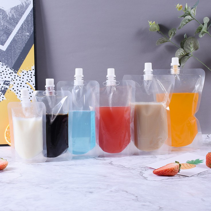 พร้อมส่ง!50/100/200/300ml ถุงบรรจุของเหลว แบบใสขุ่น ก้นตั้งได้  มีจุกสีขาว ติดฝาเกลีย