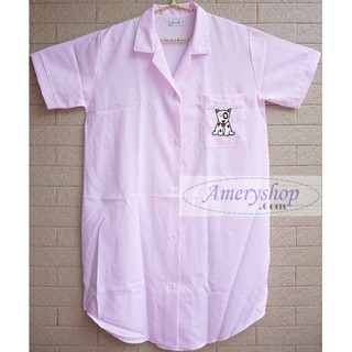 ชุดนอนผู้ใหญ่ (P+P) ฟรีไซส์ ผ้าชิโนริ  คอปก กระโปรงแขนสั้น ล…