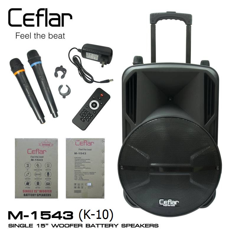 CEFLAR M1543 CEFLAR SPEAKER /9000W.15inch+MIC*2ไร้สาย BLUETOOTH M1543 (K-10)