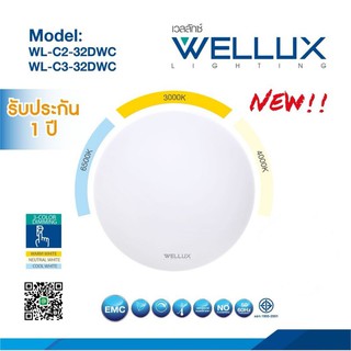 WELLUX โคมเพดานกลม LED 41.5 cm. 3 Color (เดย์ไลท์/คูลไวท์/วอร์ม) โคมไฟเพดาน