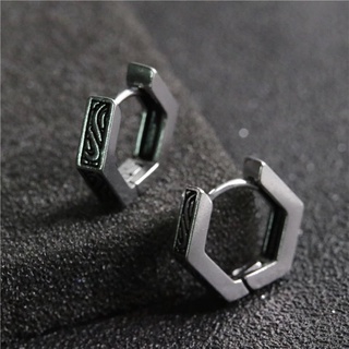 ต่างหูผู้ชายแบบห่วงเจาะ ลายหกเหลี่ยมดอกไม้สไตล์วินเทจ ตุ้มหู…