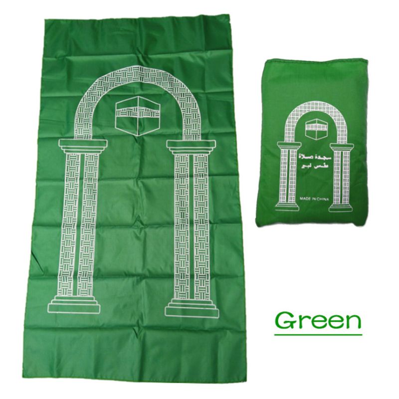 yu Portable Muslim Prayer Rug Waterproof PU Braided Mat Simply Print Pouch Travel Home Blanket 60x100CM