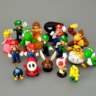 โมเดลฟิกเกอร์ PVC อนิเมะ Super Mario Bros Yoshi Peach Princess Luigi Shy Guy Odyssey Donkey Kong ของเล่นสําหรับเด็ก 18 ชิ้น ต่อชุด