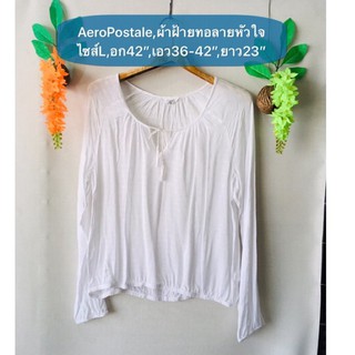 เสื้อขาว AeroPostale ไซส์L ผ้าคอตตอนทอลายหัวใจน่ารัก มือสองญี่ปุ่น สวยใหม่มาก รายละเอียดและขนาดดูในรูปค่ะ