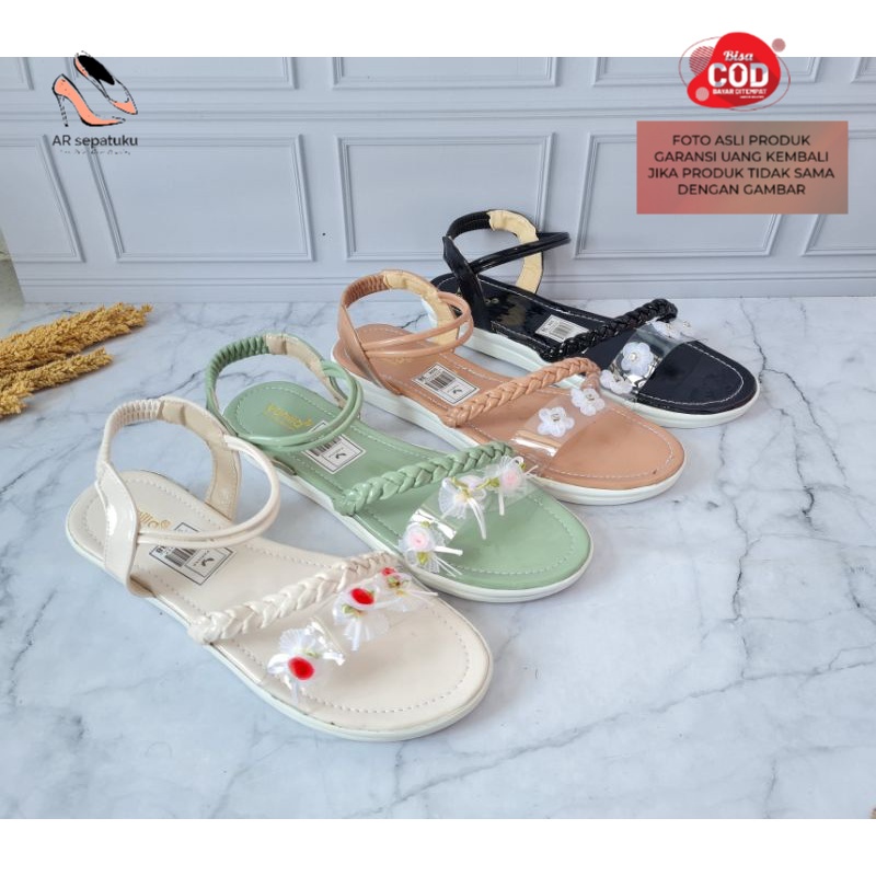 AR my shoe_ Us 107 รองเท้าส้นแบนพร้อมสายดอกไม้ 3cm