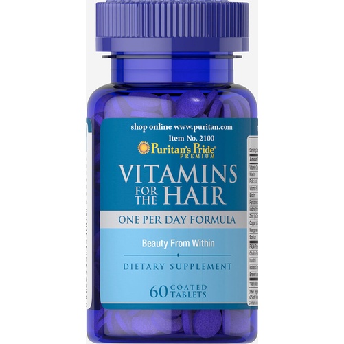 Vitamins for the Hair Puritan's Pride 60 เม็ด บำรุงผม ผมร่วง Biotin Zinc Vitamin D Niacin Folic Acid Vitamin B-12