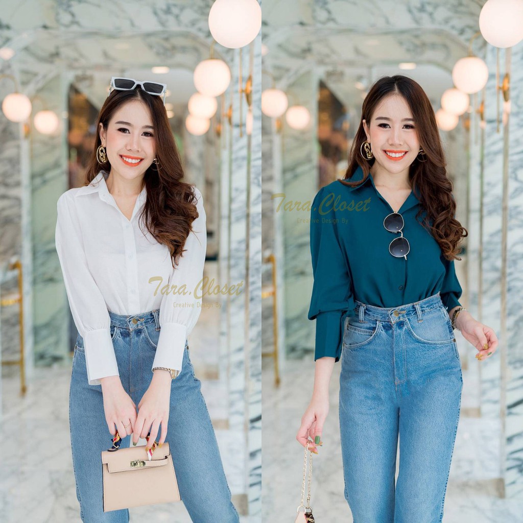 TUM065 TARA Shirt เสื้อเชิ้ตคอปก แขน 5 ส่วนเนื้อผ้าสลาฟ อย่างดีไม่หนามาก ใส่สบาย ไม่ร้อน
