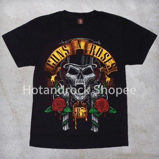 เสื้อยืดโอเวอร์ไซส์เสื้อยืดวงสีดำ Guns&amp;Roses TDM 1756 HotandrockS-3XL