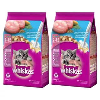 วิสกัส อาหาร สำหรับ ลูกแมว (2-12 เดือน) รสปลาทะเล และนม 1.1kg (2 ถุง) Whiskas Kitten Ocean Fish