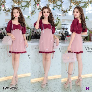 J14287 Dress เดรส แขนพอง เว้าใต้อก