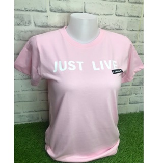 เสื้อยืดสกรีนลาย "JUST  LIVE" (สีชมพูอ่อน) 💲(มีบริการเก็บเงินปลายทาง COD)💲