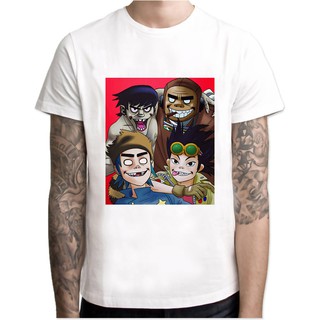 เสื้อยืดแขนสั้นลําลอง พิมพ์ลาย Gorillaz สีขาว แฟชั่นฤดูร้อน สําหรับผู้ชายS-5XL