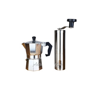 MS31-ชุดหม้อต้มกาแฟ Moka pot 3cup+ที่บดกาแฟสแตนเลส