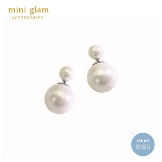 Miniglam Double Pearl Ball Earrings Type II ต่างหูมุกทรงกลมเงินแท้ สีครีม Ivory S925