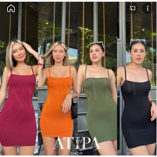 เดรสสายเดี่ยว ผ้าเรย่อน ผ้ายืด นิ่ม หนา ผ้าดีมาก ทรงสวย รัดรูปสวยเซ็กซี่มากจ้า สวยมาก ทรงสวยใส่ได้ตลอด สีเรียบ