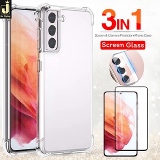 3-in-1 เคส + กระจกนิรภัยกันรอยหน้าจอ 9D สําหรับ Realme 8 8i 7i 7 6 6i 5 3 Pro C21y C25y C25 C25s C11 C12 C3