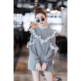 🍁มาเพิ่มแล้ววว🍁 เสื้อคอปีนลายสก็อต แต่งระบายๆ