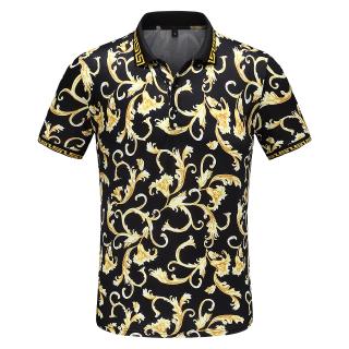 New Mens Polo Shirt 100% Cotton Black Short Sleeve Polo Shirt Gu_cci Golden Flower Golf Shirt Sports Wear