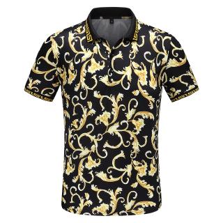 New Mens Polo Shirt 100% Cotton Black Short Sleeve Polo Shirt Gu_cci Golden Flower Golf Shirt Sports Wear