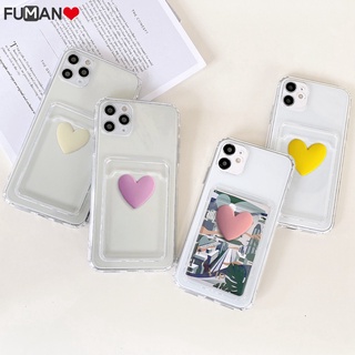 เคสโทรศัพท์มือถือแบบนิ่ม TPU ใส พร้อมช่องใส่บัตร รูปหัวใจ 3D เรียบง่าย สําหรับ Vivo Y50 Y30 Y30i Y20 Y20s Y20i Y20a Y12a Y12s Y11s Y17 Y15 Y13 Y12 Y11 Y91 Y95 Y93 Y91C