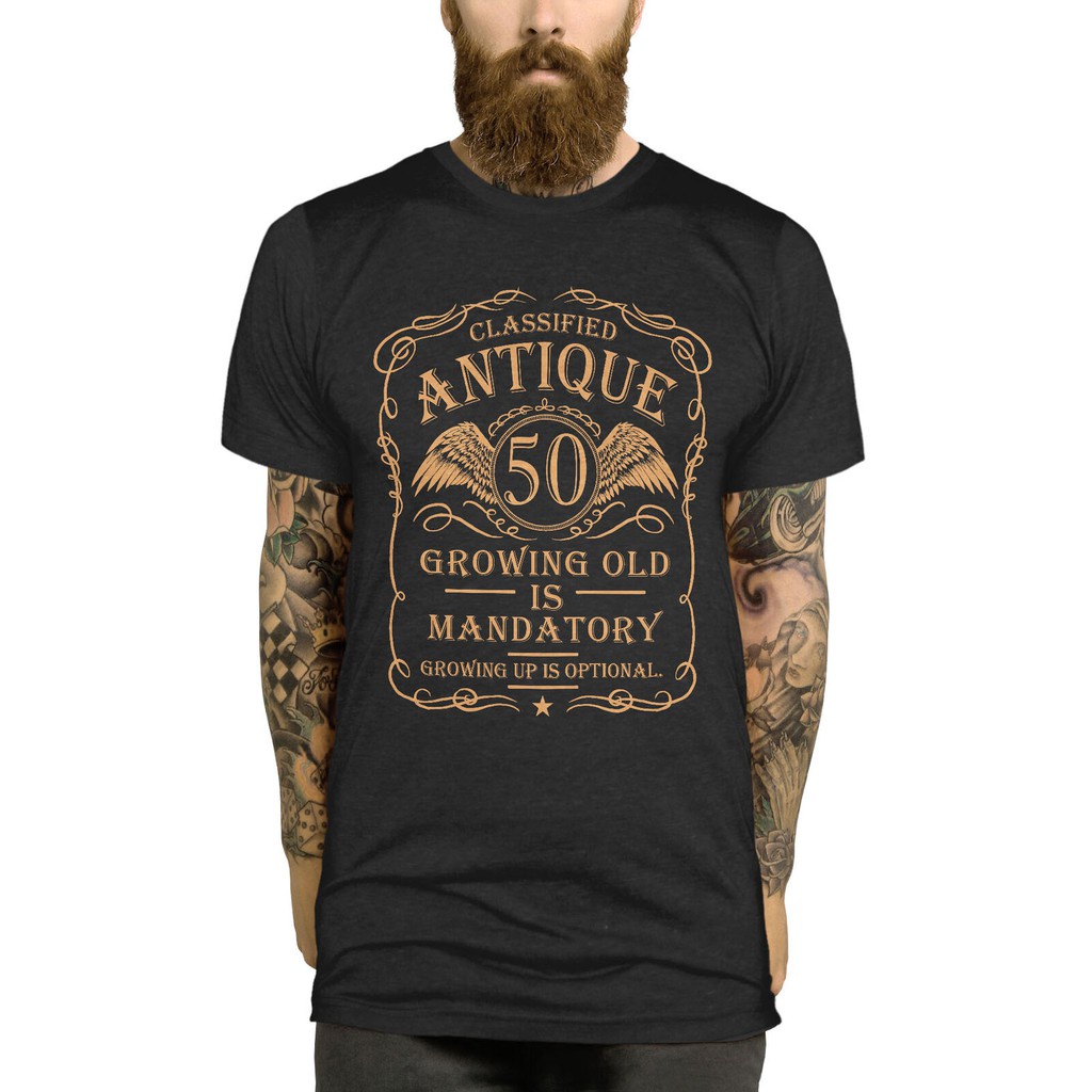 สไตล์ 50th casual สบายตลกปัจจุบัน Vintage 50 ปี O คอสีดําเสื้อยืดชาย NBV478RE